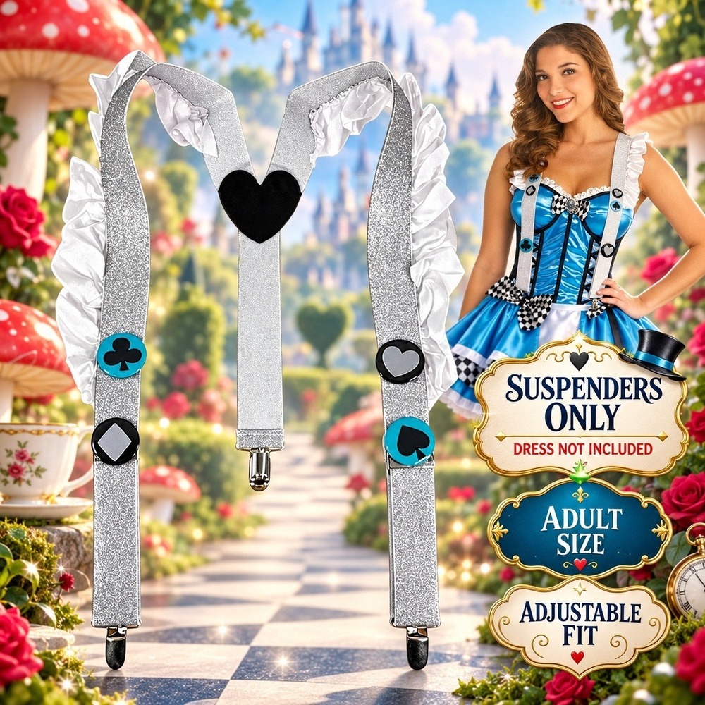 Wonderland Adult Ruffle Suspenders Alice Fairytale Halloween Fancy Dress Costume